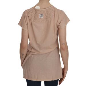 PINK MEMORIES Pink Cream Lace Short Sleeve Shirt Top Cotton Women's Blouse